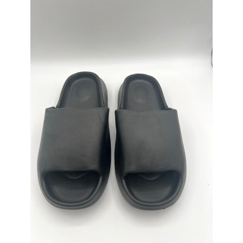 Black Platform Slide Sandals Foam Comfort Open Toe Slip On Shoes Size 7.5 US